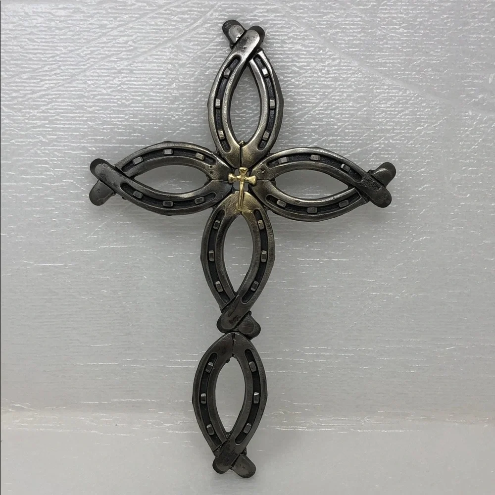 Handcrafted Horseshoe Cross Metal Wall Art